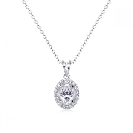 Oval Moissanite Silver Pendant Necklace