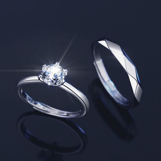 Moissanite Silver Couple Ring Set