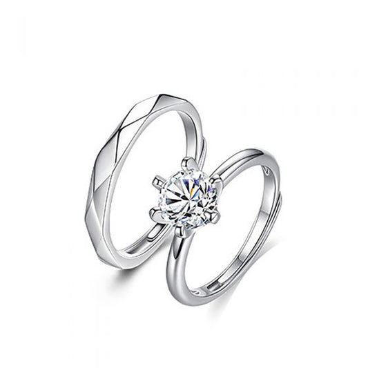Moissanite Silver Couple Ring Set