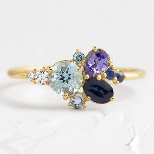 Multi Colored CZ Gold Ring Set