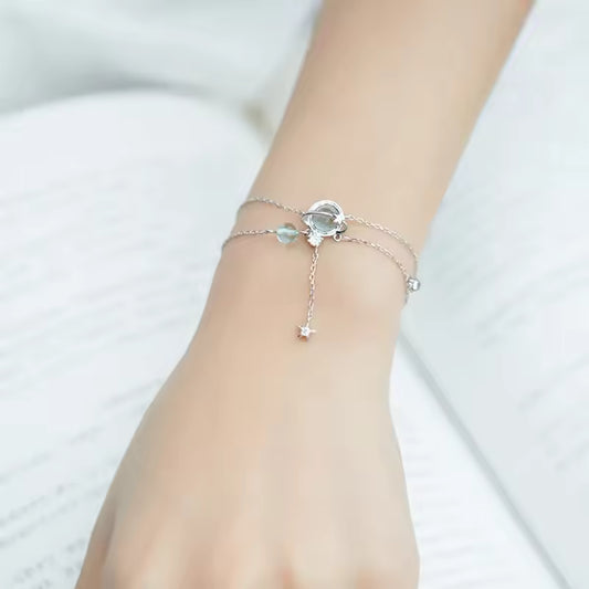 Aquamarine Crystal Double Bracelet