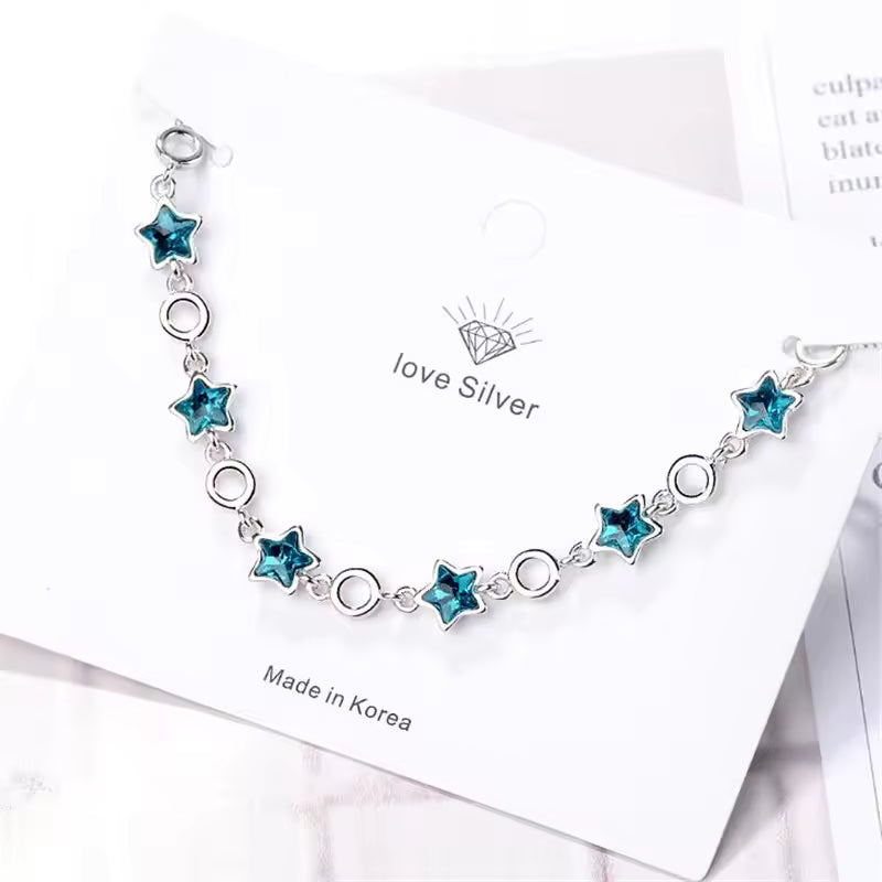 Blue Star Crystal Silver Bracelet