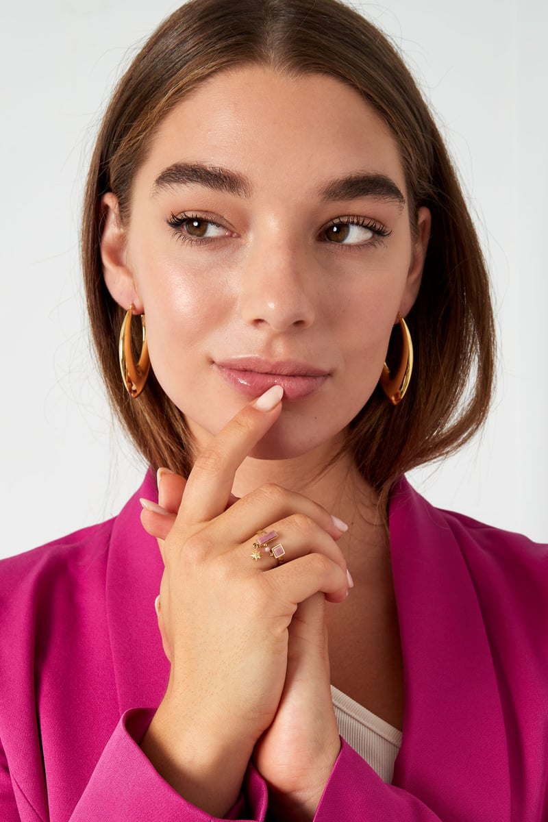 Ring open with stones - Gold color/green