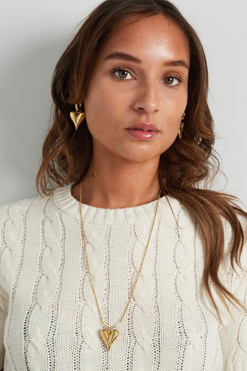 Earrings with heart pendants large - Silver Color color