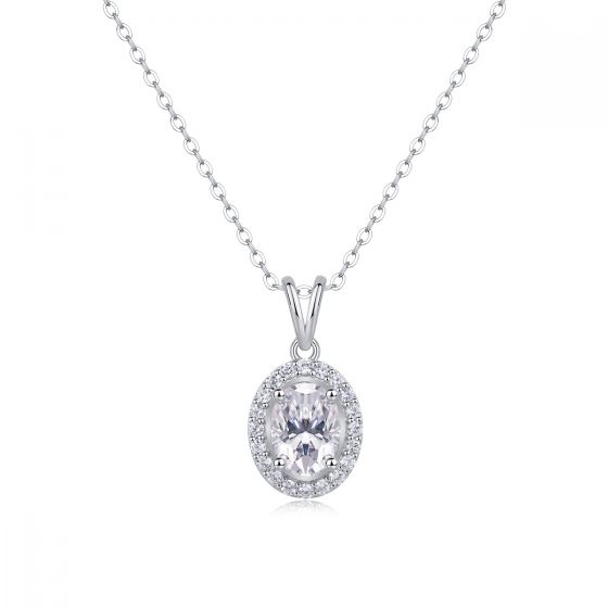 Oval Moissanite Silver Pendant Necklace