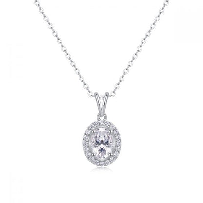 Oval Moissanite Silver Pendant Necklace
