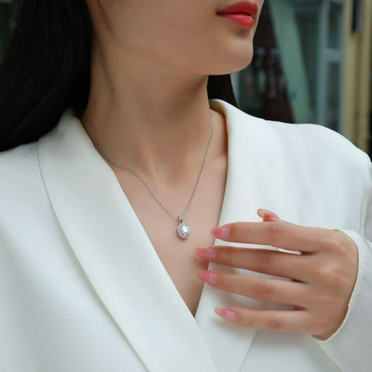 Oval Moissanite Silver Pendant Necklace