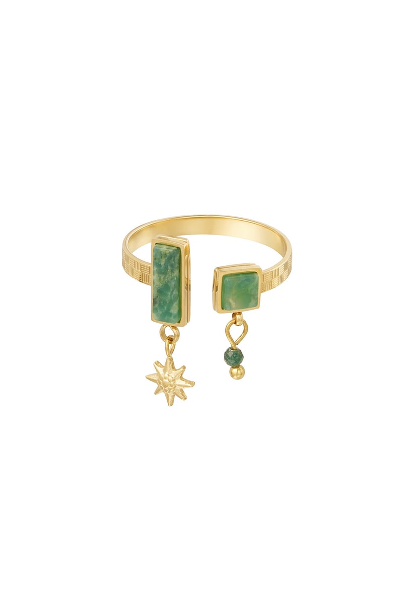 Ring open with stones - Gold color/green