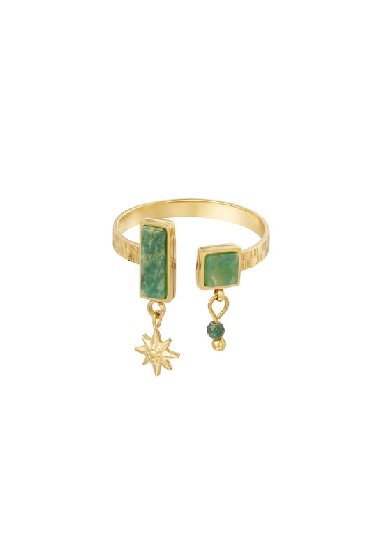 Ring open with stones - Gold color/green