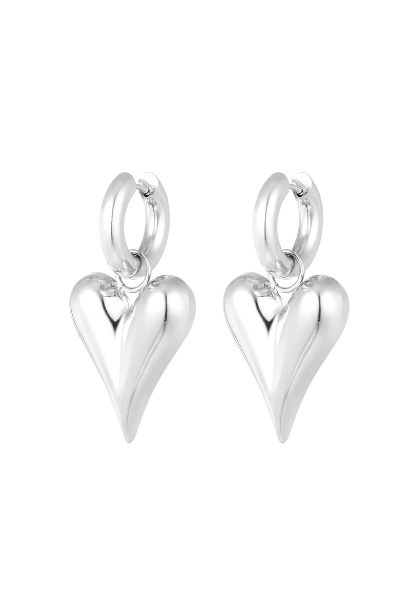 Earrings with heart pendants large - Silver Color color