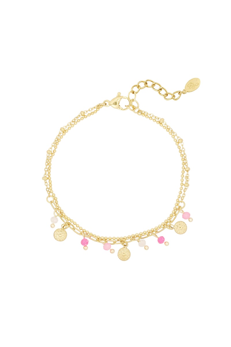 Bracelet with coins and beads - pink/Gold color 