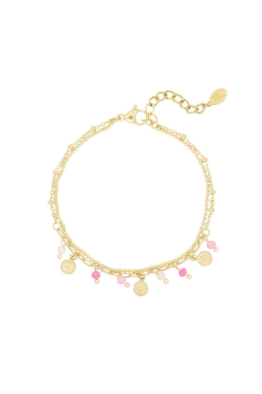 Bracelet with coins and beads - pink/Gold color 