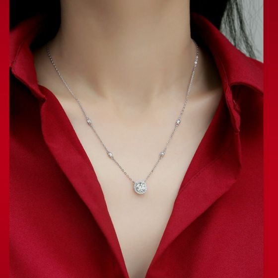 Geometric Moissanite Silver Necklace