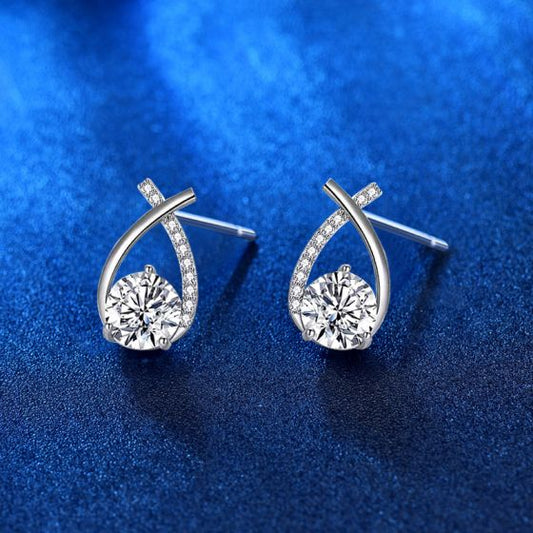 Moissanite Fish Tail Silver Stud Earrings