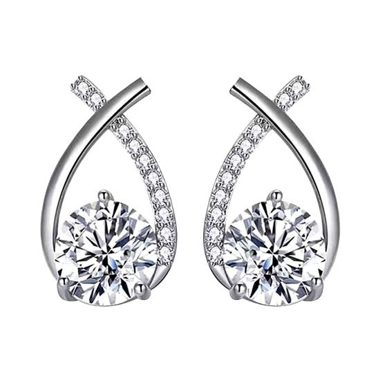 Moissanite Fish Tail Silver Stud Earrings
