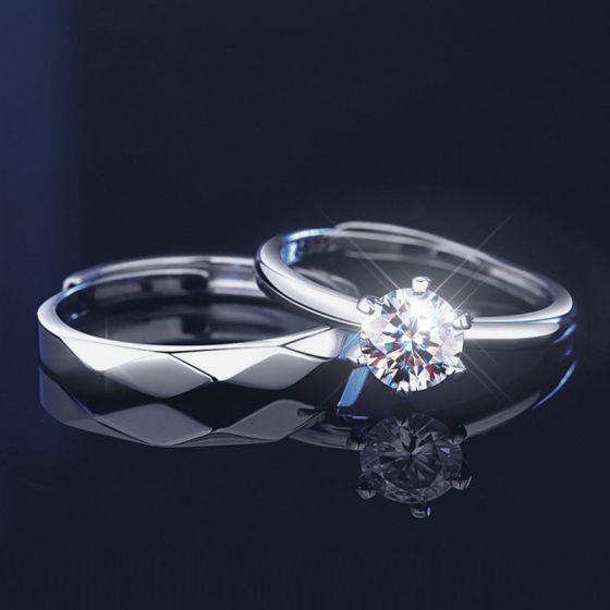 Moissanite Silver Couple Ring Set