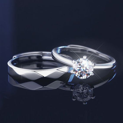 Moissanite Silver Couple Ring Set