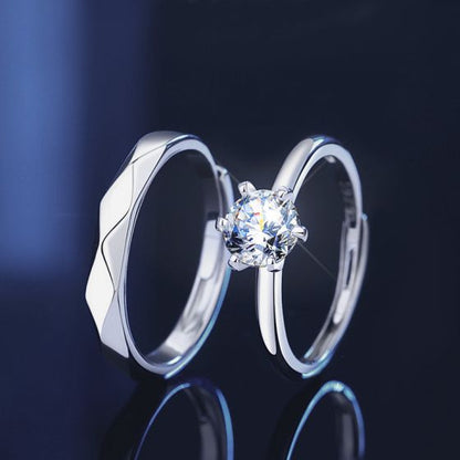 Moissanite Silver Couple Ring Set