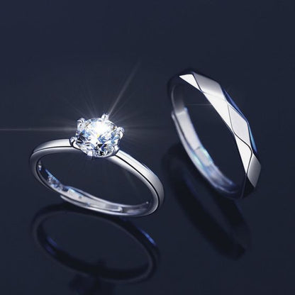 Moissanite Silver Couple Ring Set
