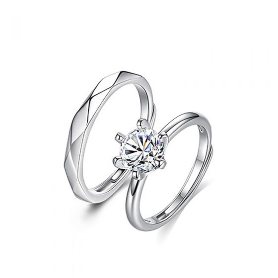 Moissanite Silver Couple Ring Set