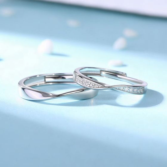 Moissanite Mobius Silver Couple Rings