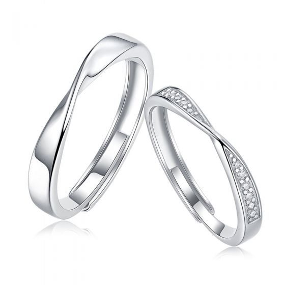 Moissanite Mobius Silver Couple Rings