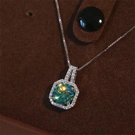 Green Moissanite Silver Pendant Necklace