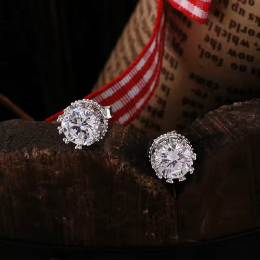 Sterling Silver Crown Stud Earrings