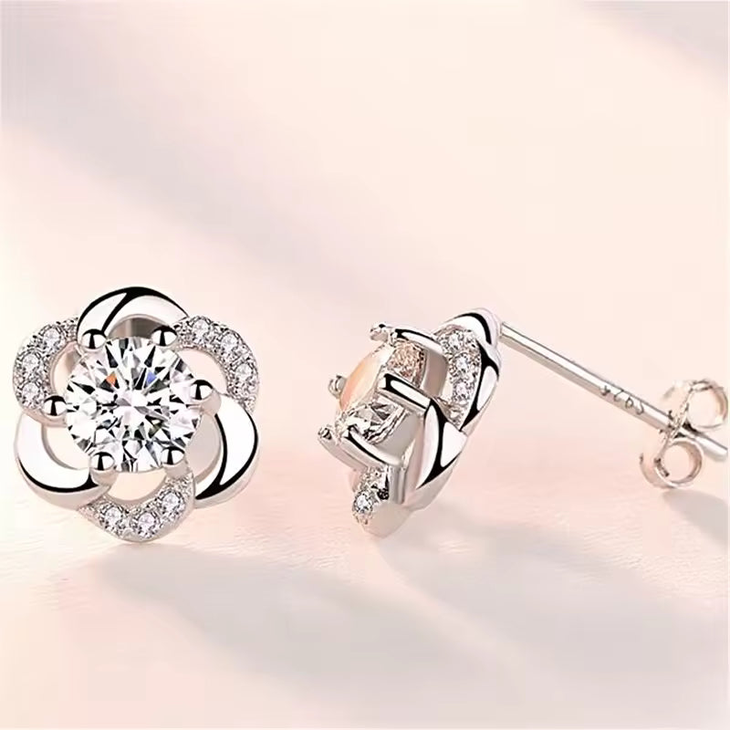 Sterling Silver Zircon Stud Earrings