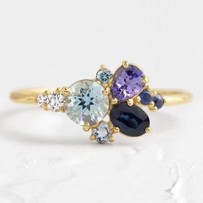 Multi Colored CZ Gold Ring Set