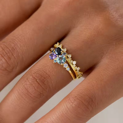 Multi Colored CZ Gold Ring Set
