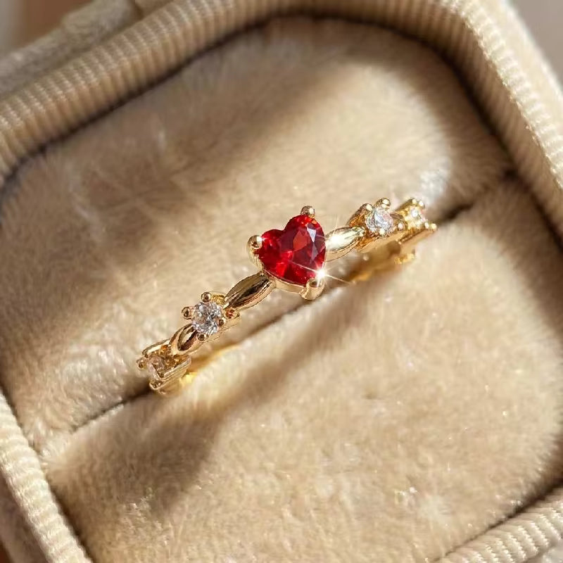 Red Heart Zircon Gold Plated Ring