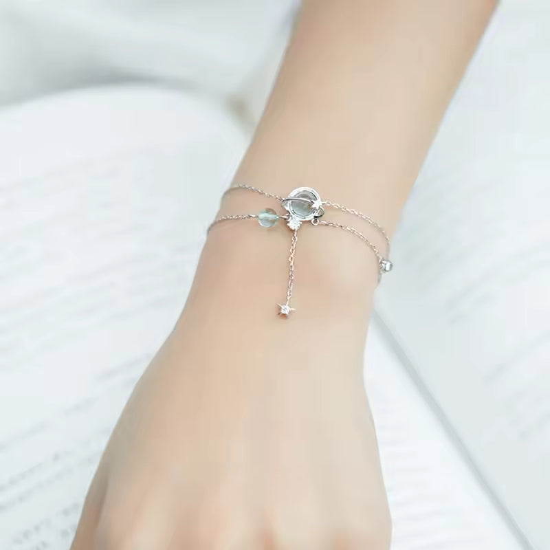 Aquamarine Crystal Double Bracelet