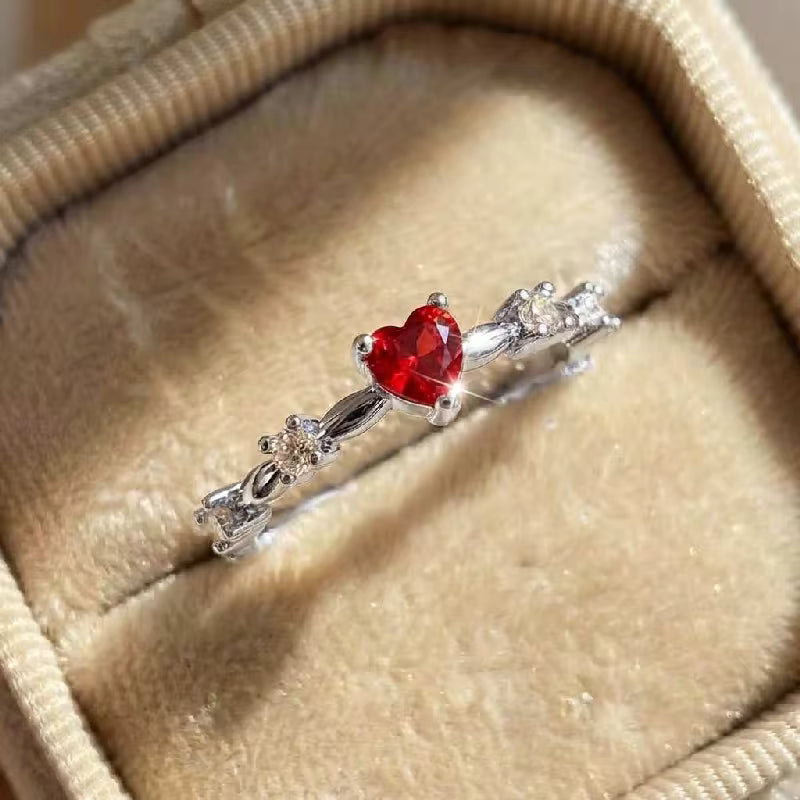 Red Heart Zircon Gold Plated Ring