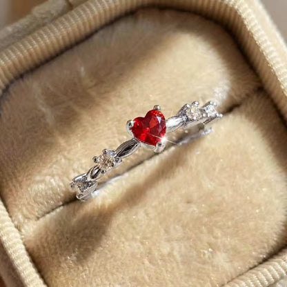 Red Heart Zircon Gold Plated Ring