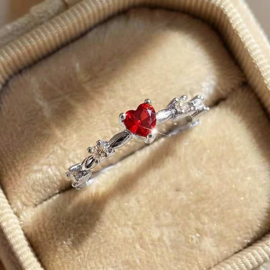 Red Heart Zircon Gold Plated Ring