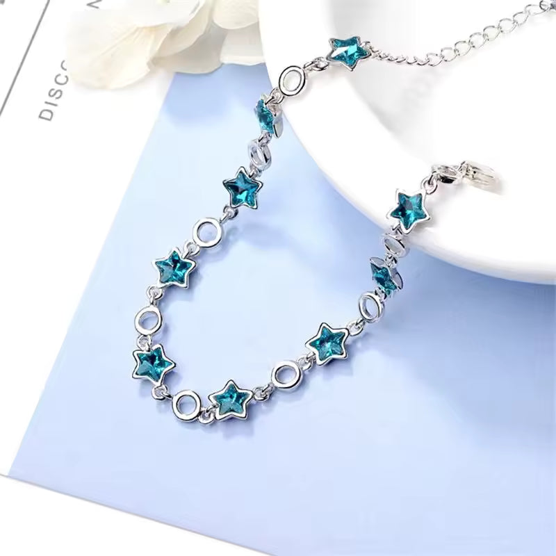 Blue Star Crystal Silver Bracelet