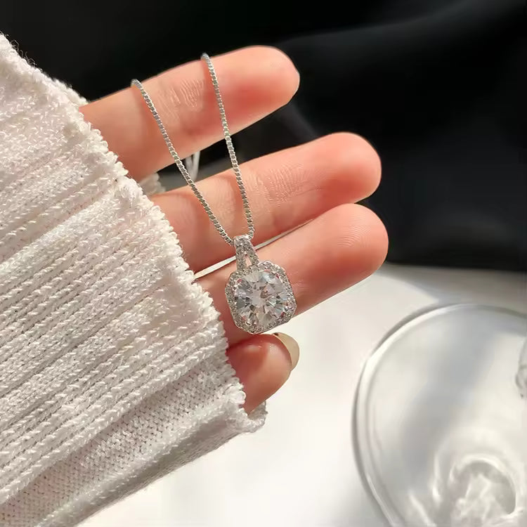 Green Moissanite Silver Pendant Necklace