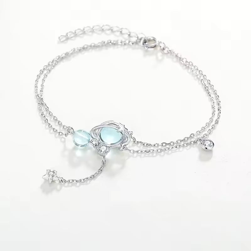 Aquamarine Crystal Double Bracelet