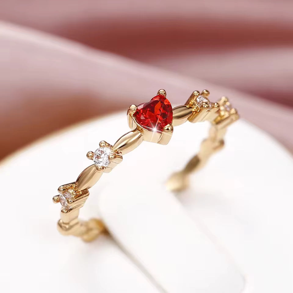 Red Heart Zircon Gold Plated Ring