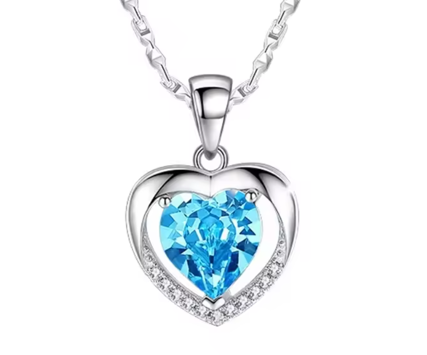 Sterling Silver Heart Crystal Necklace