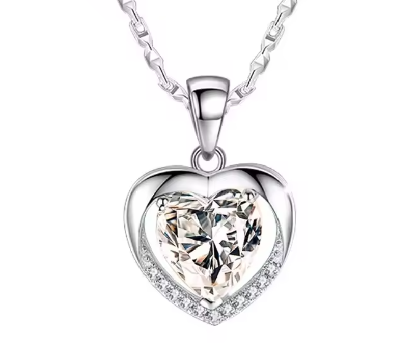 Sterling Silver Heart Crystal Necklace