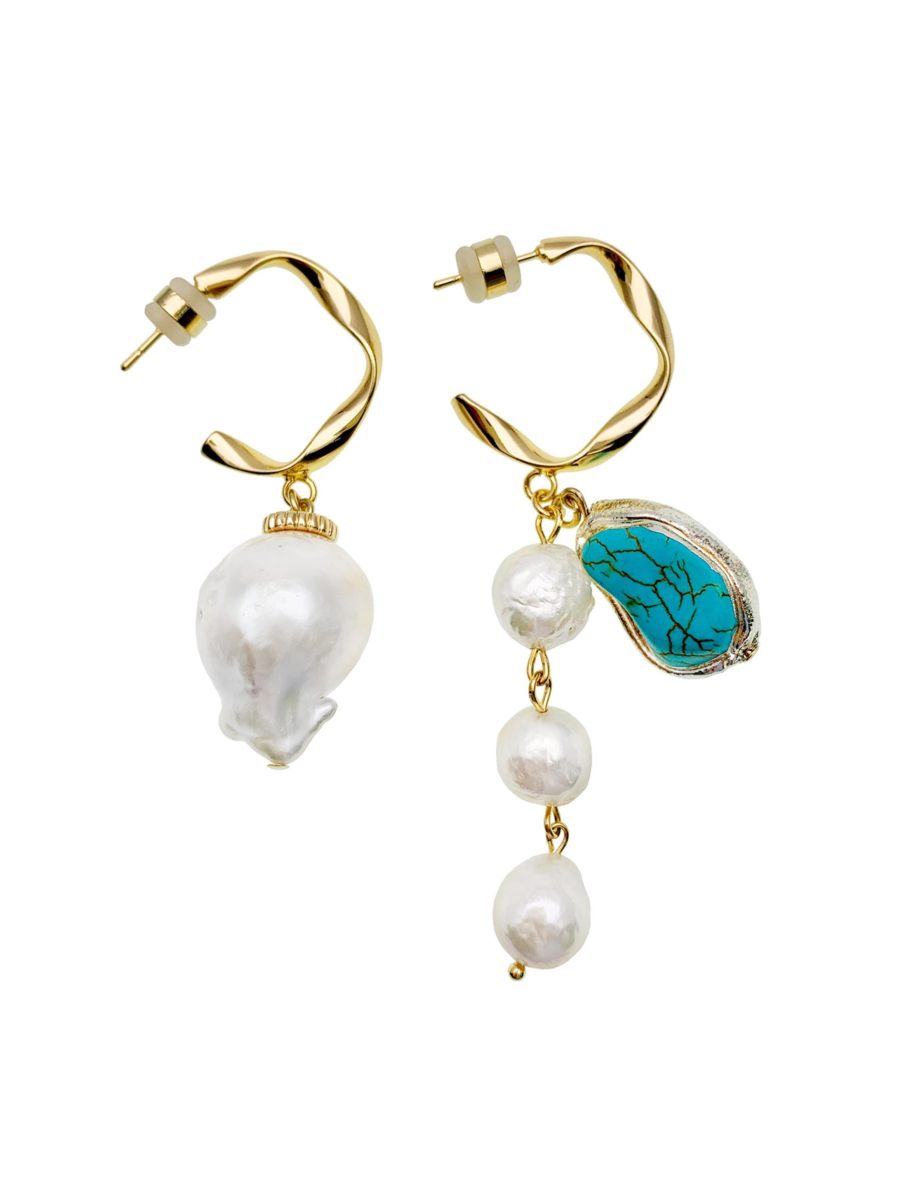 Freshwater Pearls With Turquoise Asymmetric Earrings EE008-0